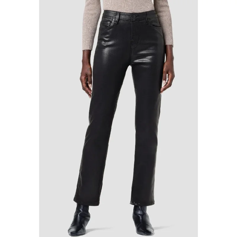 HUDSON JEANS Nico Straight Ankle Jeans Size 24 Coated Black Beauty NWT Elegant High-Waisted Flared Jeans