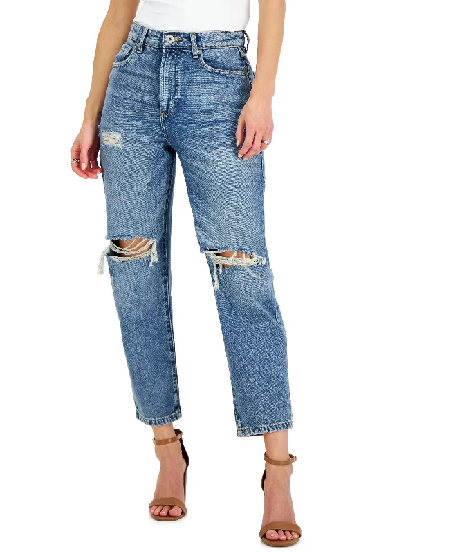 INC International Concepts Womens High Rise Ripped Mom Jeans Comfortable Drawstring Waist Jeans INC International Concepts Womens High Rise Ripped Mom Jeans Comfortable Drawstring Waist Jeans