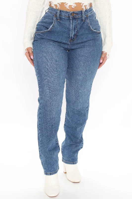 Keep It Classy Tapered Mom Jeans - Dark Wash Fashionable Straight Fit Denim