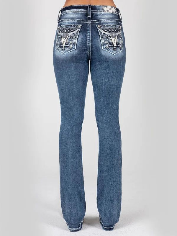 Miss Me M9236SB Womens Mid Rise Bootcut Jeans Medium Blue Stylish Paperbag Waist Denim Miss Me M9236SB Womens Mid Rise Bootcut Jeans Medium Blue Stylish Paperbag Waist Denim