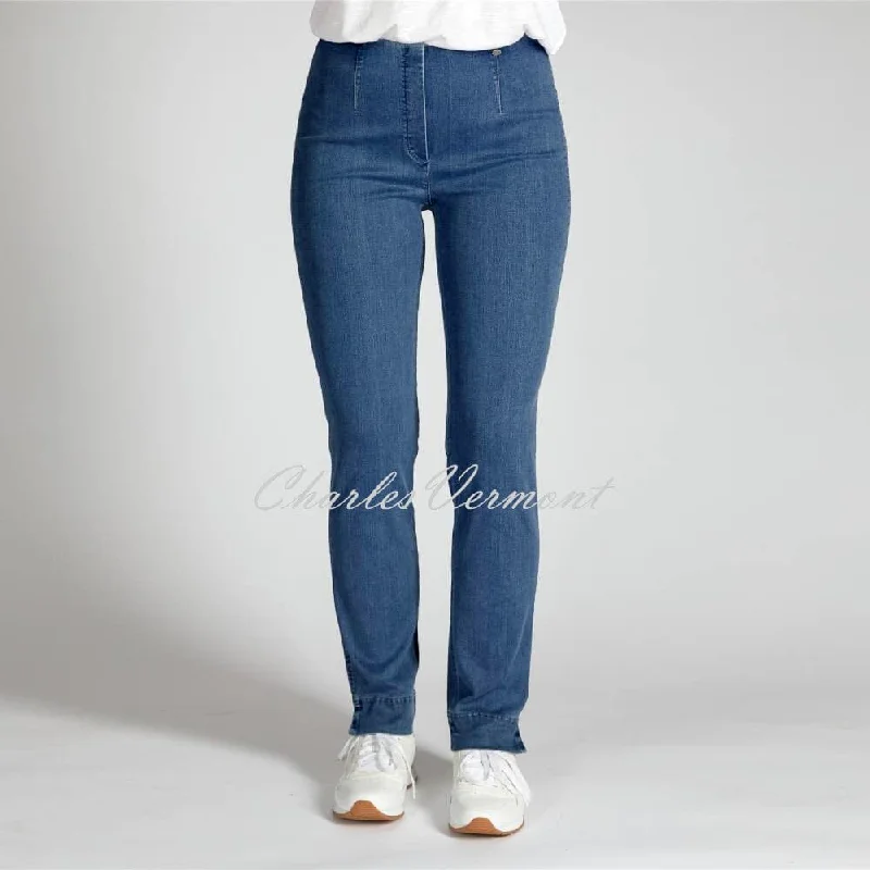 Robell Marie Jean 51639-5448-64 (Blue Denim) - SHORTER LENGTH 29" Trendy Wide-Leg High-Waist Denim