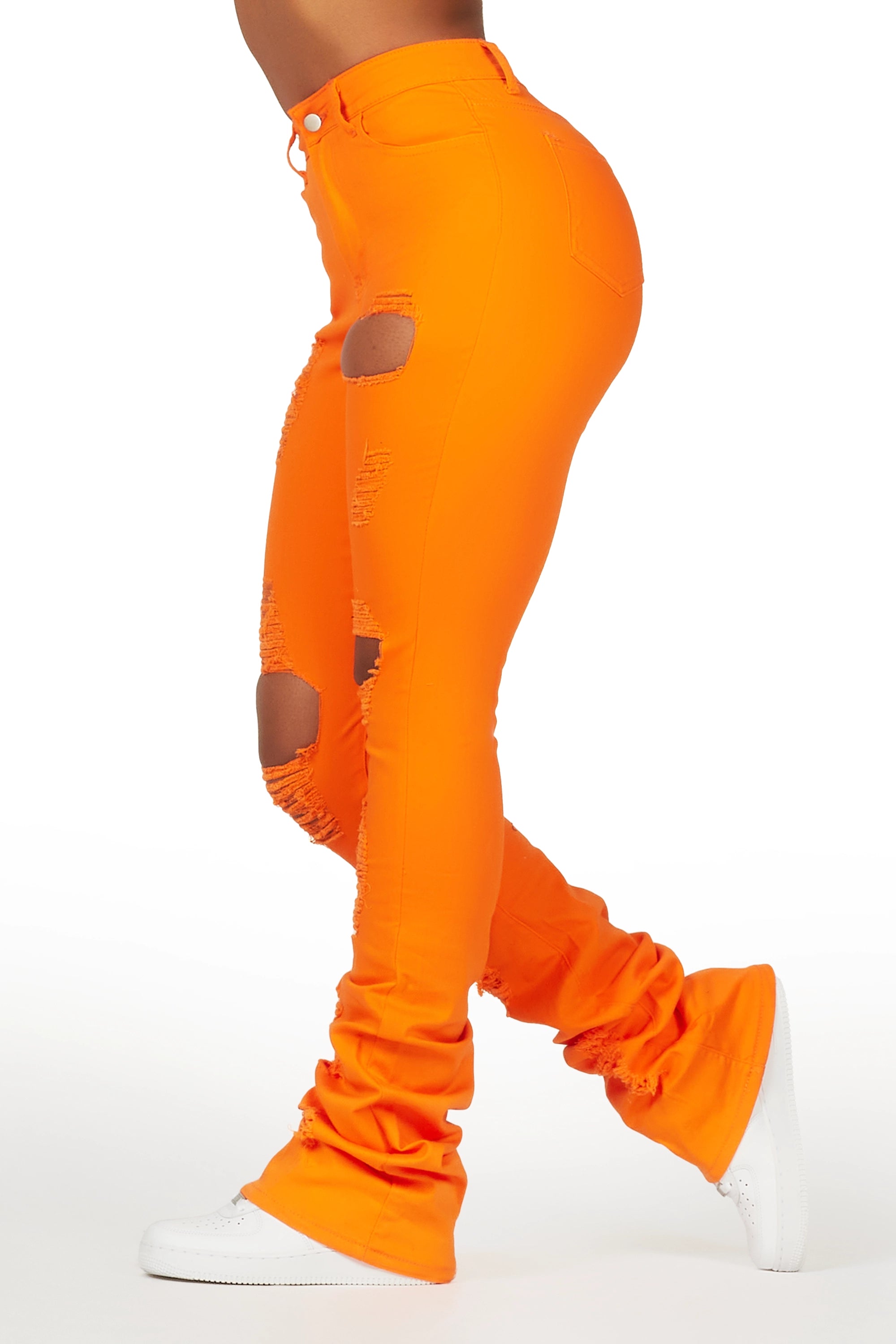 Takasia Orange Distressed Super Stacked Jean Stylish Shredded Denim Jeans