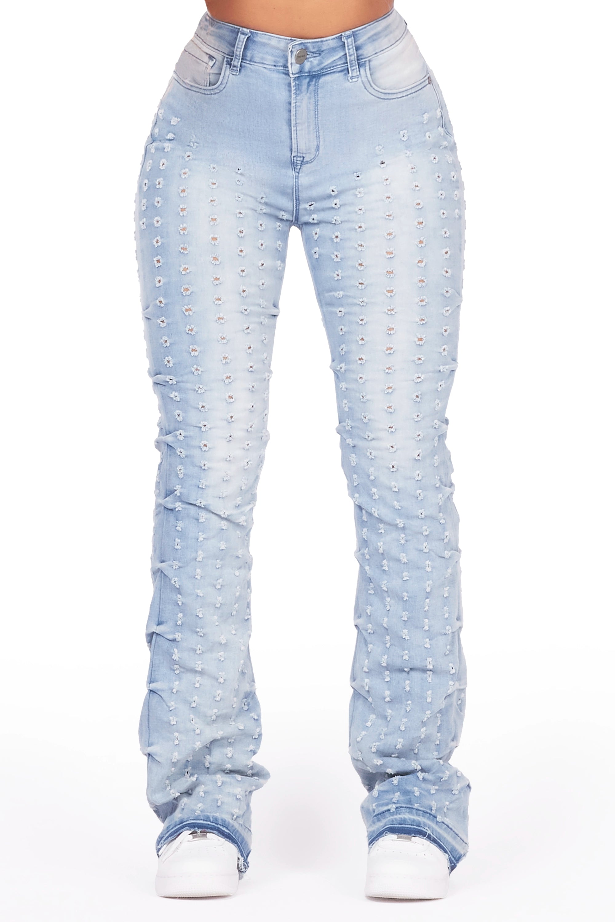 Valondra Light Wash Stacked Flare Jean Casual Skinny Fit Jeans