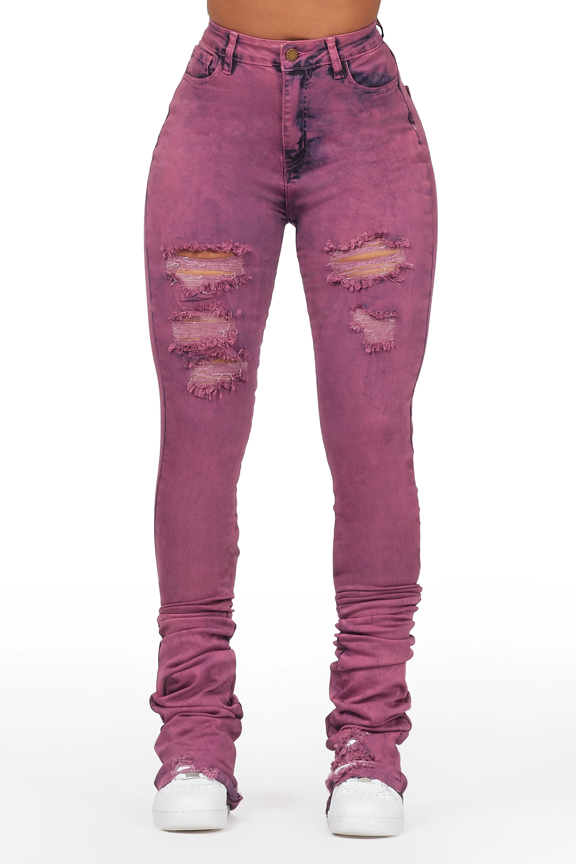 Danyale Purple Distressed Super Stacked Jean Cozy Wide-Legged Jeans