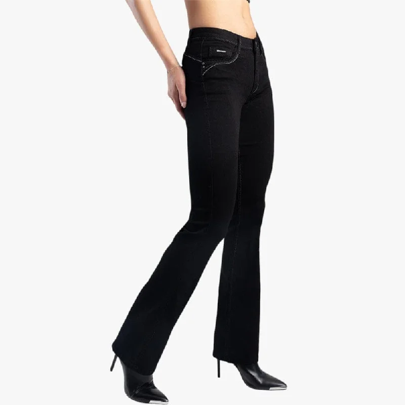 Sissy Boy Womens Southern Low Waist Bootleg Jeans Black Comfortable Drawstring Waist Jeans