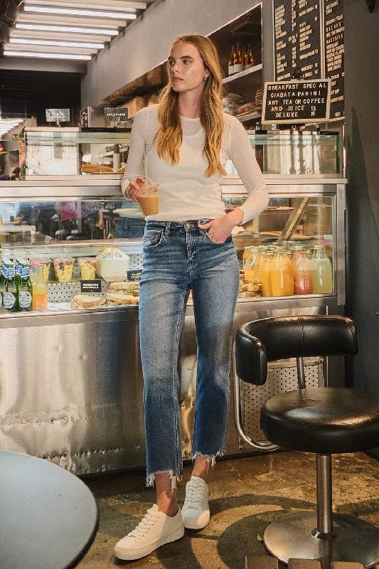 Vervet by Flying Monkey High Rise Frayed Hem Straight Jeans Fashionable Cropped Denim Jeans