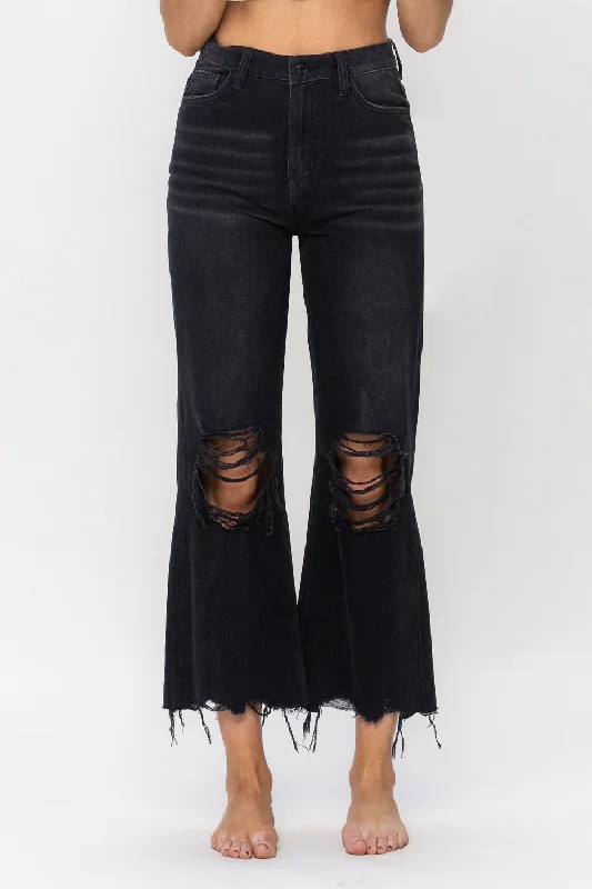 Vervet by Flying Monkey Vintage Ultra High Waist Distressed Crop Flare Jeans Fashionable Jeggings Style Jeans
