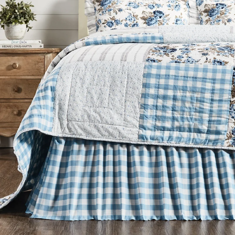Annie Buffalo Blue Check Twin Bed Skirt 39x76x16 VHC Brands linen skirt relaxed