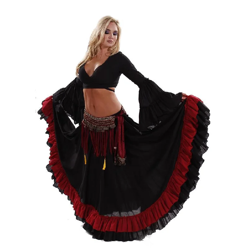 Belly Dance Skirt, Top, & Fringe Belt Costume Set | STARS' TRAIL silk skirt luxurious
