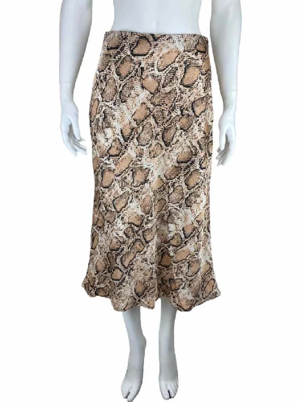 Bloomingdales Aqua, Women's Snakeskin Midi Skirt, Ivory/Multi, Size M button skirt front