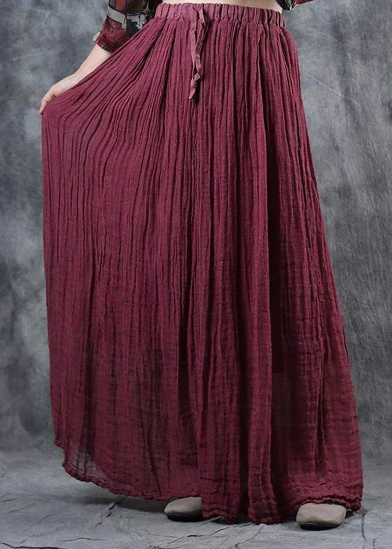 burgundy linen fall new skirts loose elastic waist maxi skirts summer skirt style