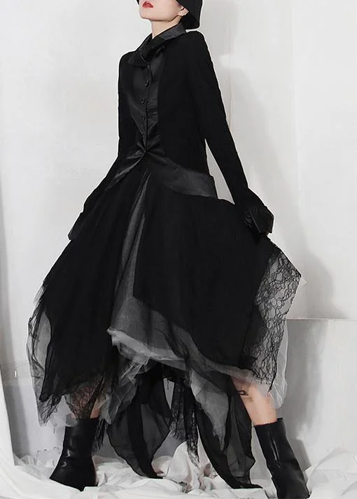 Classy Black Colorblock tulle asymmetrical design Skirt Summer velvet skirt luxurious