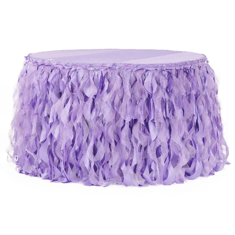 Curly Willow 17ft Table Skirt - Victorian Lilac/Wisteria asymmetrical skirt cut
