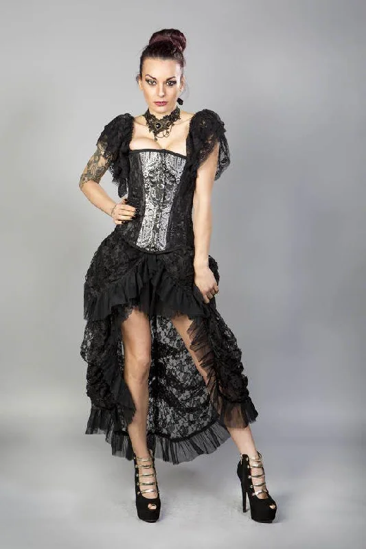 Elvira Long Victorian Goth Skirt In Black King And Black Lace Underlay wool skirt sturdy