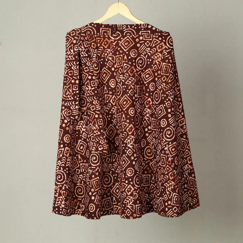 Brown - Hand Batik Print Cotton Wrap Around Skirt 18 silk skirt lustrous