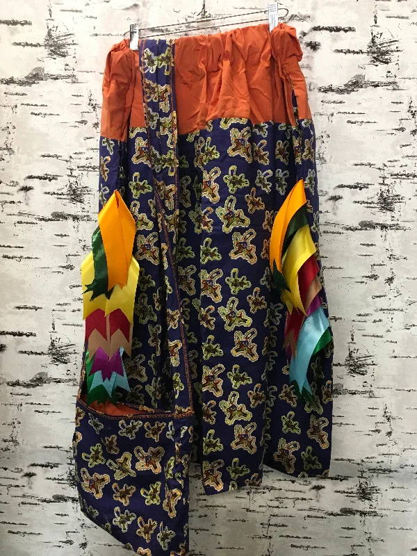 Handmade Blue Beaded Warrior & Orange Trim w/ Bag Ribbon Skirt button skirt front
