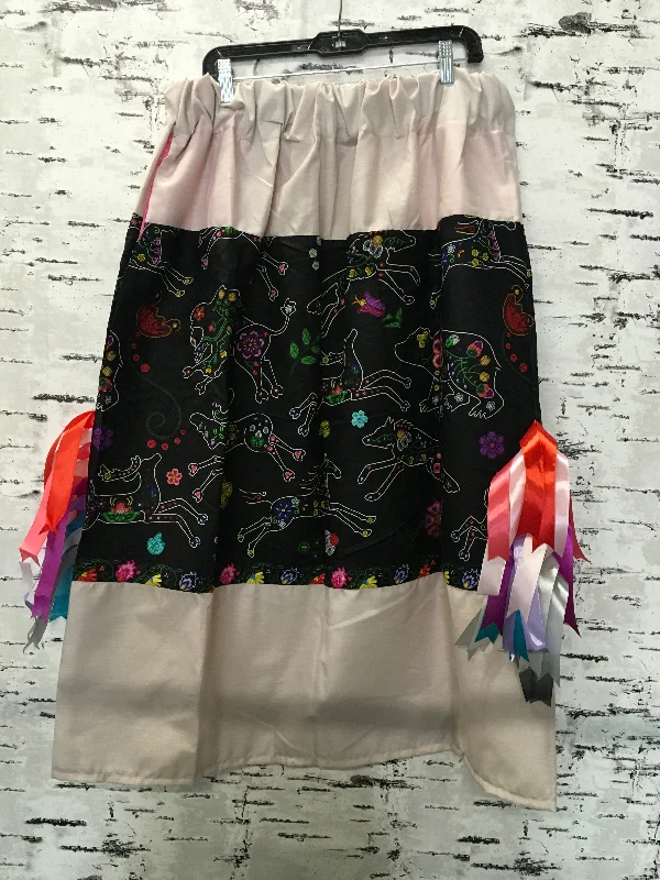 Handmade Black Floral Animals & Beige Trim Ribbon Skirt chiffon skirt airy