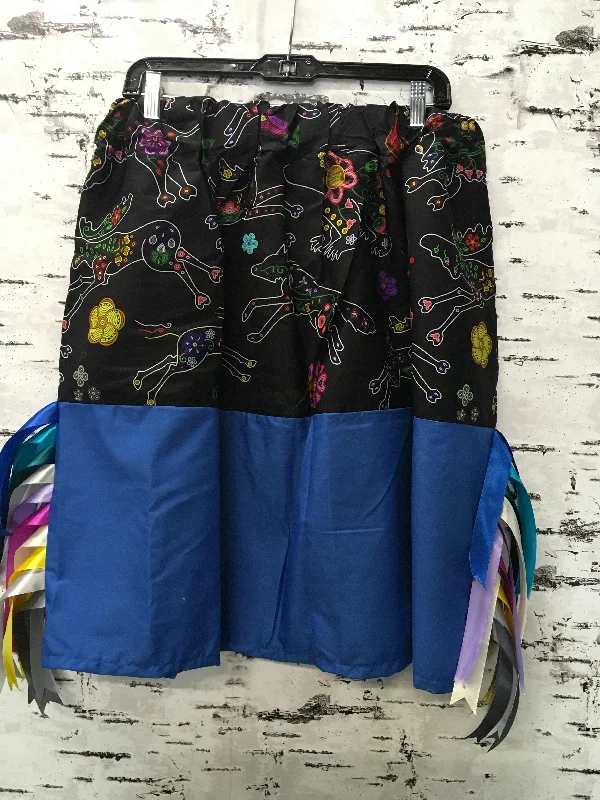 Handmade Black Floral Beaded Animals & Blue Hem Ribbon Skirt linen skirt airy