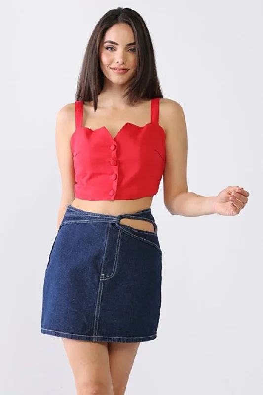 Denim Cotton Cut-Out Detail High Waist Mini Skirt denim skirt classic